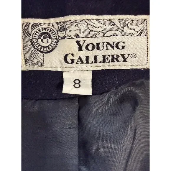 Vintage Young Gallery Navy Wool Military Coat Women’s Size 8 Double Breasted - Picture 7 of 9